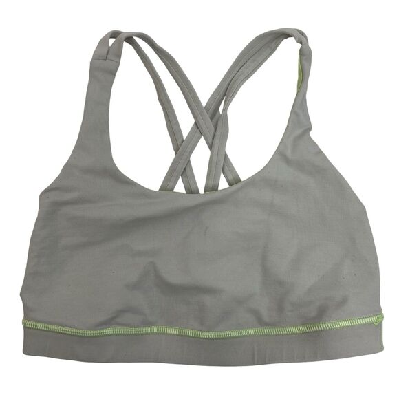 Lululemon Size 6 Energy Bra Medium Support Stretch B / C Cup Gray Lime Green - Picture 2 of 13